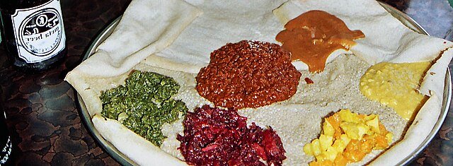 Injera served with Ethiopian dishes